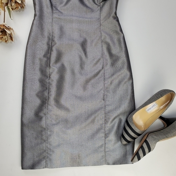 Calvin Klein Silver Grey Ruffle Shoulder Dress 2 - Picture 12 of 14